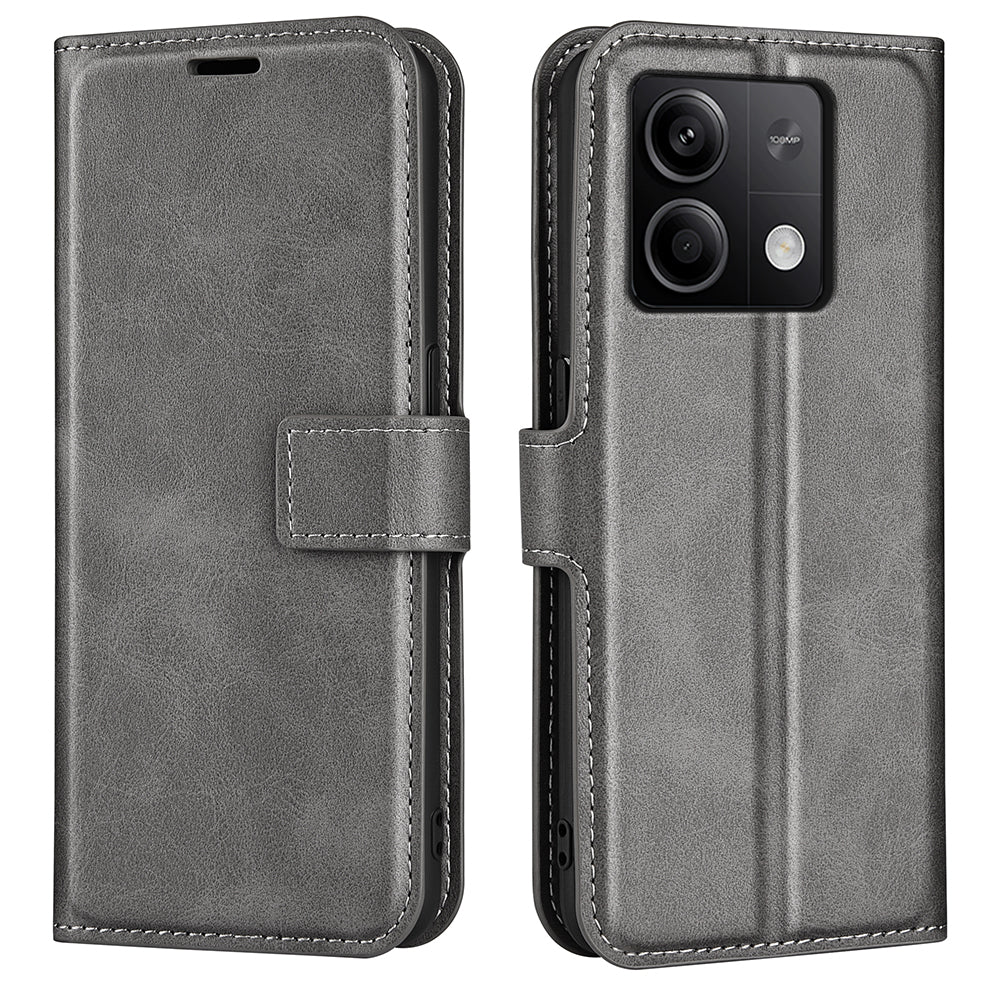 Phone Cover for Xiaomi Redmi Note 13 5G (China) Case Stand PU Leather Calf Texture Phone Shell Wallet - Grey