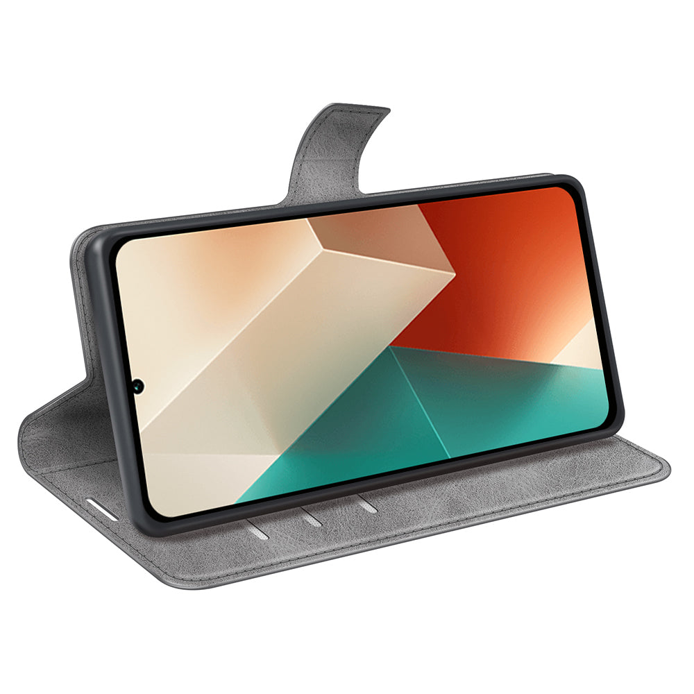 Phone Cover for Xiaomi Redmi Note 13 5G (China) Case Stand PU Leather Calf Texture Phone Shell Wallet - Grey