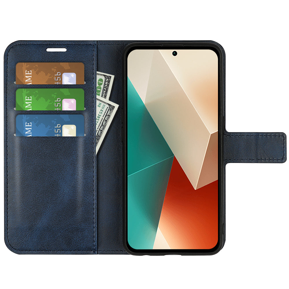 Phone Cover for Xiaomi Redmi Note 13 5G (China) Case Stand PU Leather Calf Texture Phone Shell Wallet - Blue