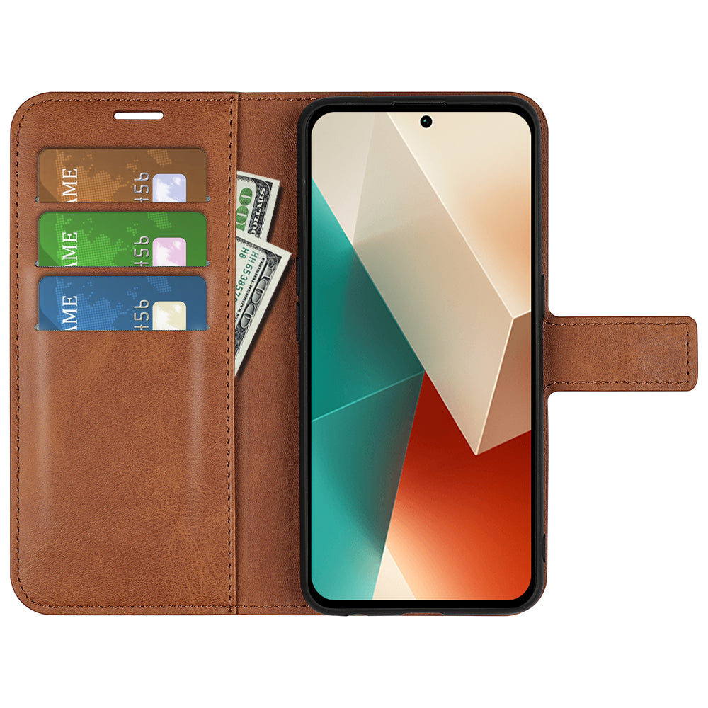 Phone Cover for Xiaomi Redmi Note 13 5G (China) Case Stand PU Leather Calf Texture Phone Shell Wallet - Light Brown