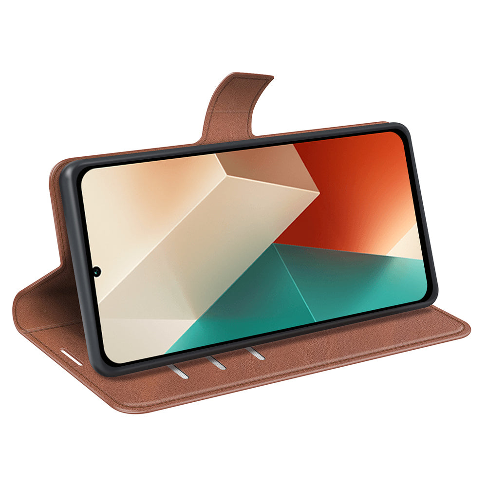 Phone Cover for Xiaomi Redmi Note 13 5G (China) Case Stand PU Leather Calf Texture Phone Shell Wallet - Light Brown