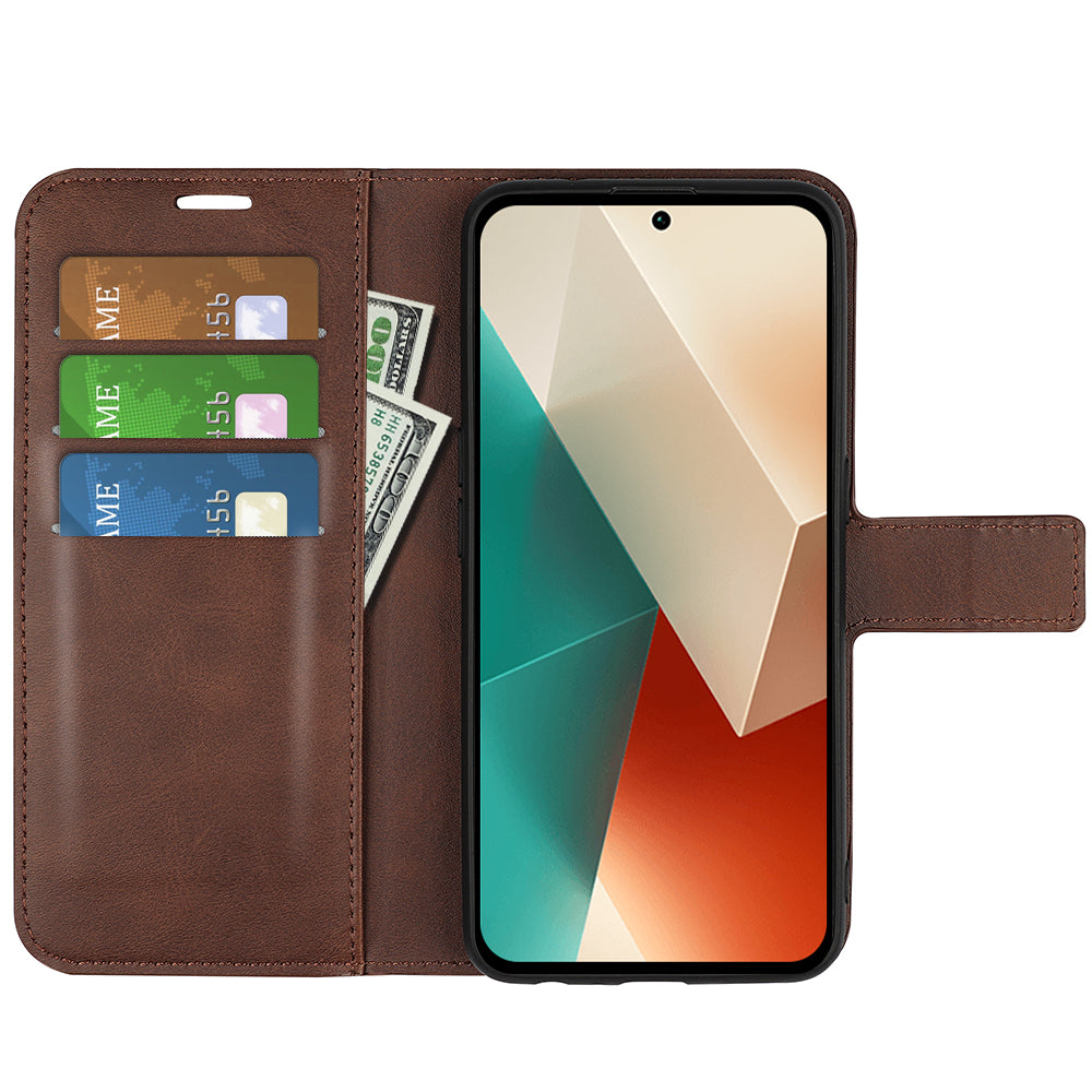 Phone Cover for Xiaomi Redmi Note 13 5G (China) Case Stand PU Leather Calf Texture Phone Shell Wallet - Brown