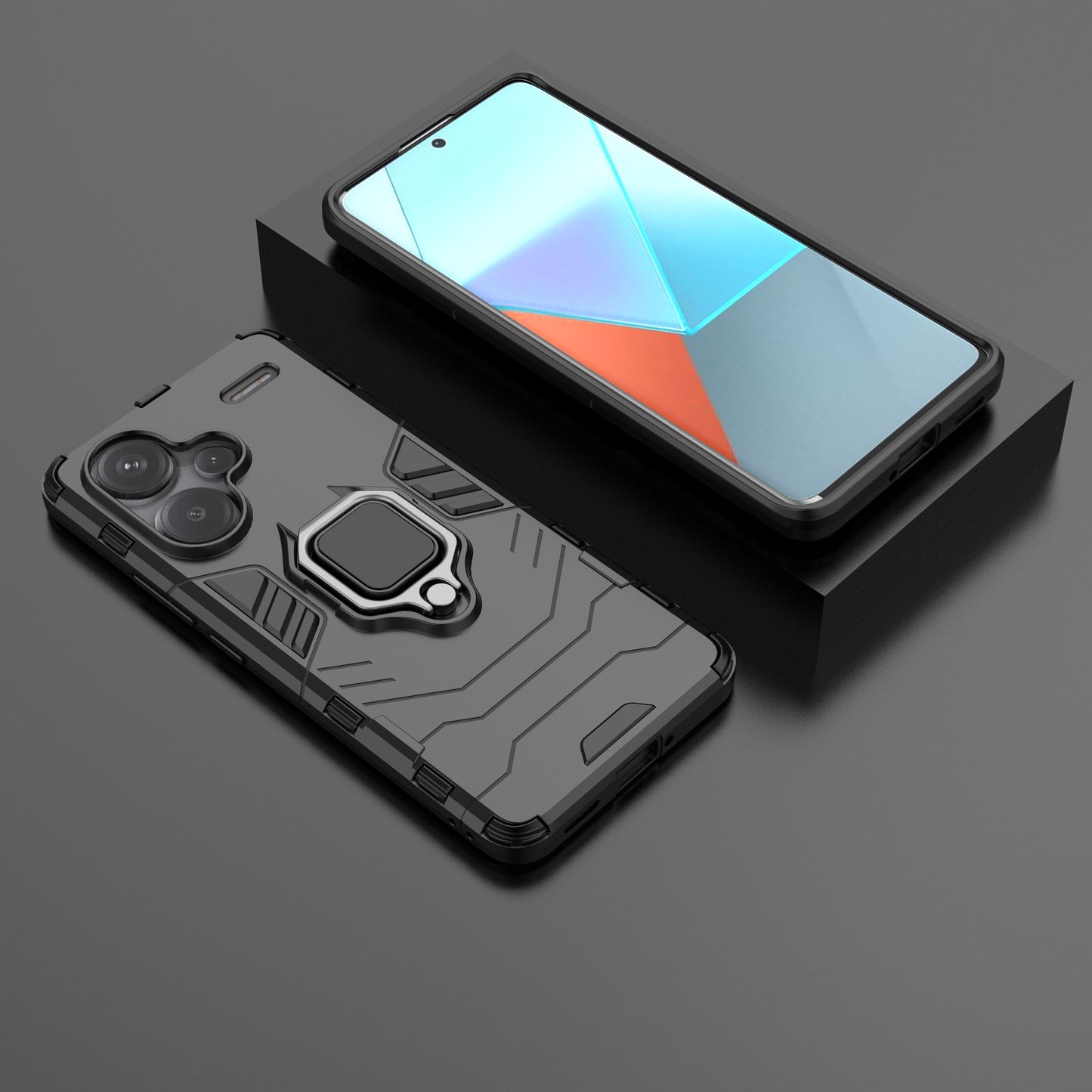For Xiaomi Redmi Note 13 Pro+ 5G Case Ring Holder Kickstand Phone Back Cover - Black