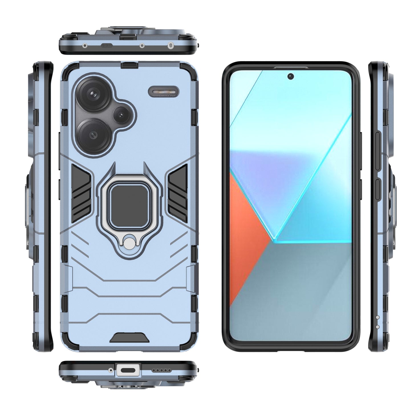 For Xiaomi Redmi Note 13 Pro+ 5G Case Ring Holder Kickstand Phone Back Cover - Blue