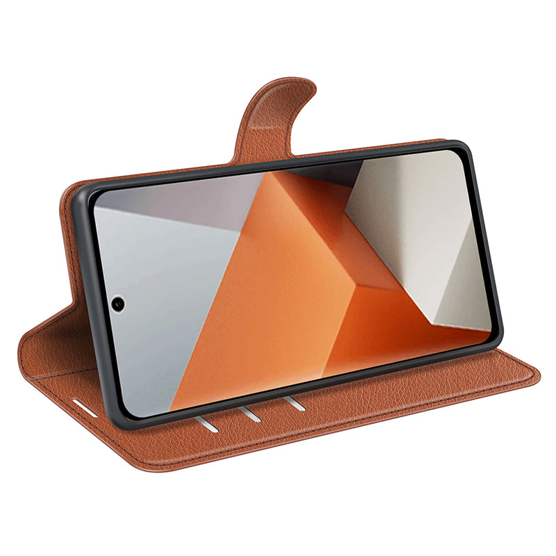 For Xiaomi Redmi Note 13 Pro+ 5G Case Litchi Texture Wallet Stand Leather Phone Shell - Brown