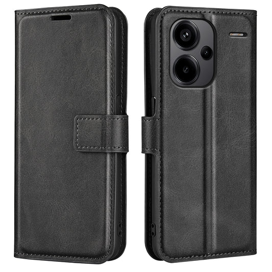 For Xiaomi Redmi Note 13 Pro+ 5G Case PU Leather Calf Texture Phone Stand Cover - Black