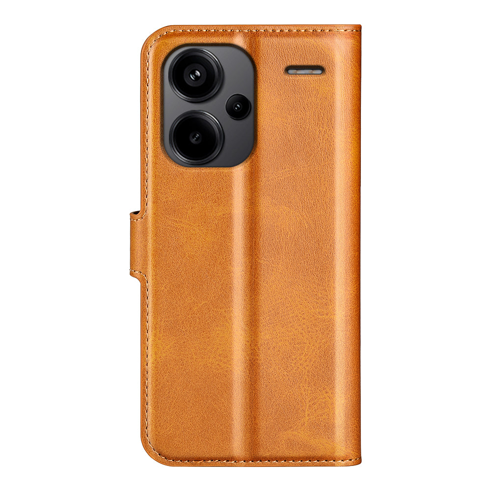 For Xiaomi Redmi Note 13 Pro+ 5G Case PU Leather Calf Texture Phone Stand Cover - Yellow
