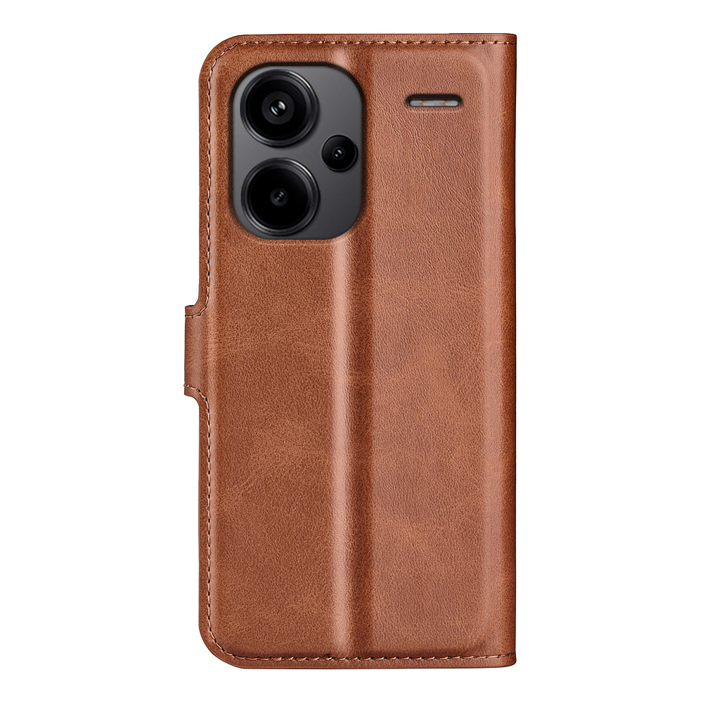 For Xiaomi Redmi Note 13 Pro+ 5G Case PU Leather Calf Texture Phone Stand Cover - Light Brown