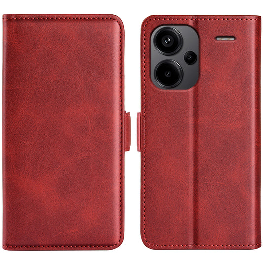 For Xiaomi Redmi Note 13 Pro+ 5G Case Drop Protection Leather Wallet Stand Cellphone Cover - Red