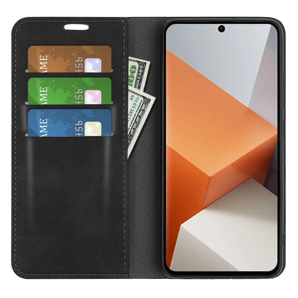For Xiaomi Redmi Note 13 Pro+ 5G Case PU Leather Skin-touch Phone Wallet Cover - Black