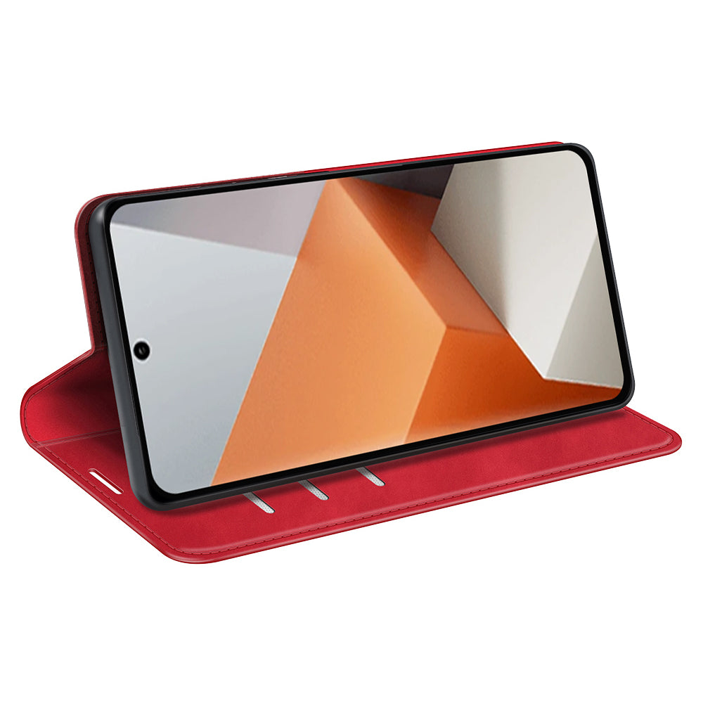 For Xiaomi Redmi Note 13 Pro+ 5G Case PU Leather Skin-touch Phone Wallet Cover - Red