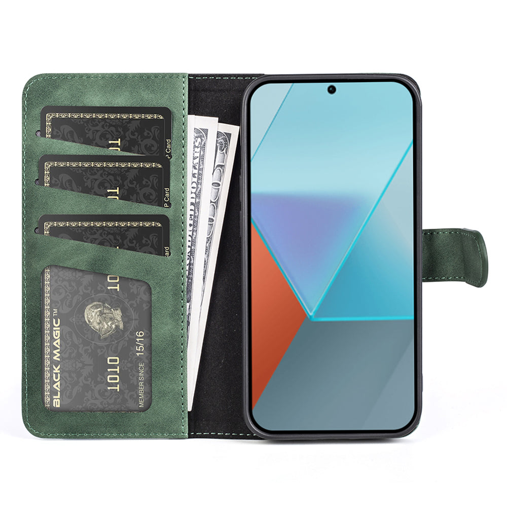 For Xiaomi Redmi Note 13 Pro 5G / Poco X6 5G Case Fully Wrapped PU Leather Wallet Phone Cover - Green