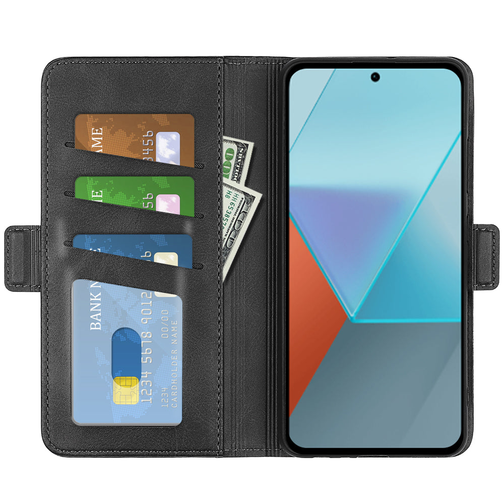 For Xiaomi Redmi Note 13 Pro 5G / Poco X6 5G Case Fall Proof Leather Wallet Stand Cellphone Cover - Black