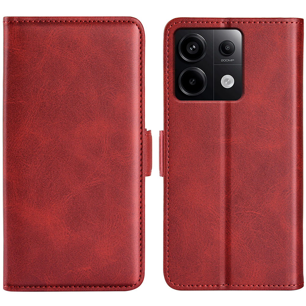 For Xiaomi Redmi Note 13 Pro 5G / Poco X6 5G Case Fall Proof Leather Wallet Stand Cellphone Cover - Red