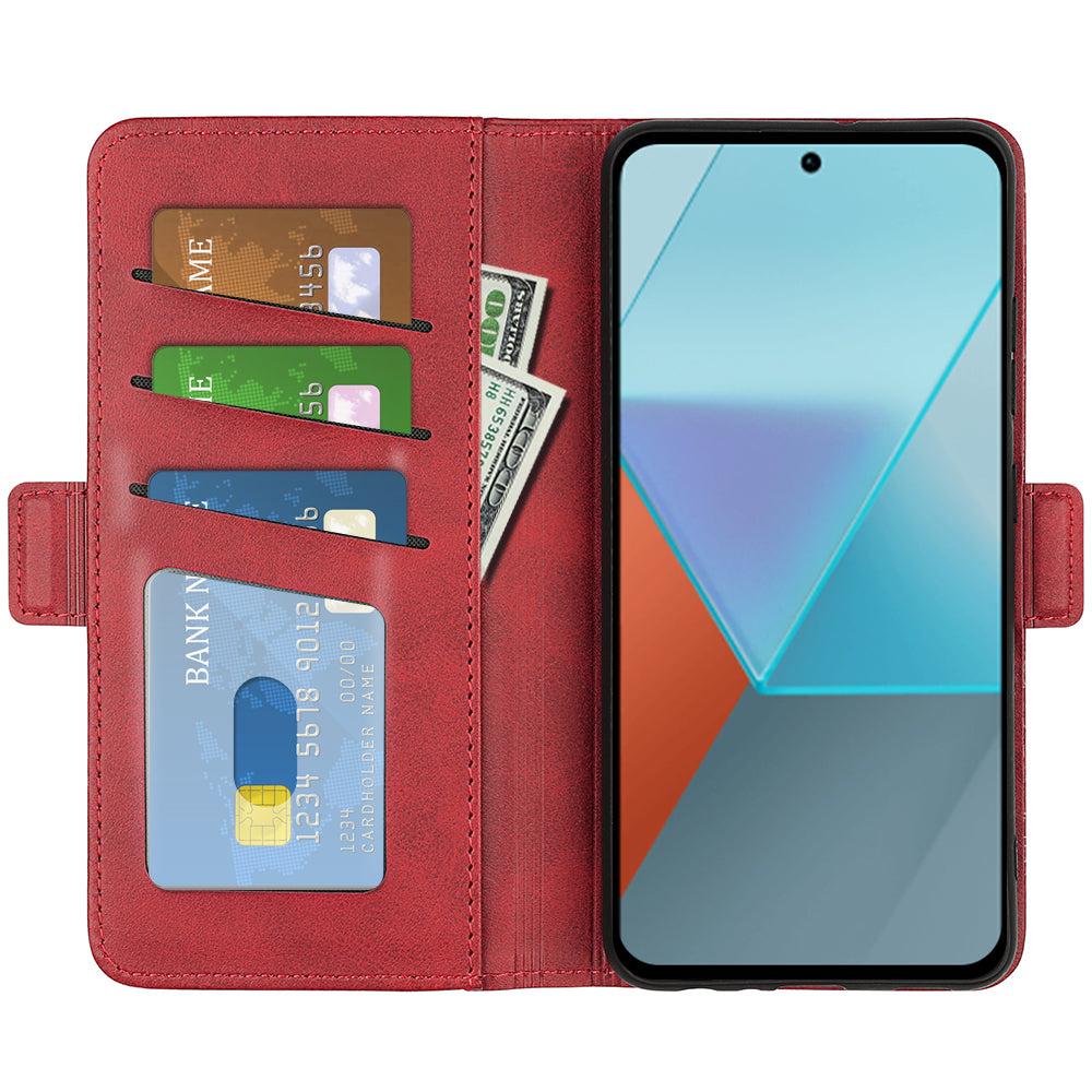 For Xiaomi Redmi Note 13 Pro 5G / Poco X6 5G Case Fall Proof Leather Wallet Stand Cellphone Cover - Red