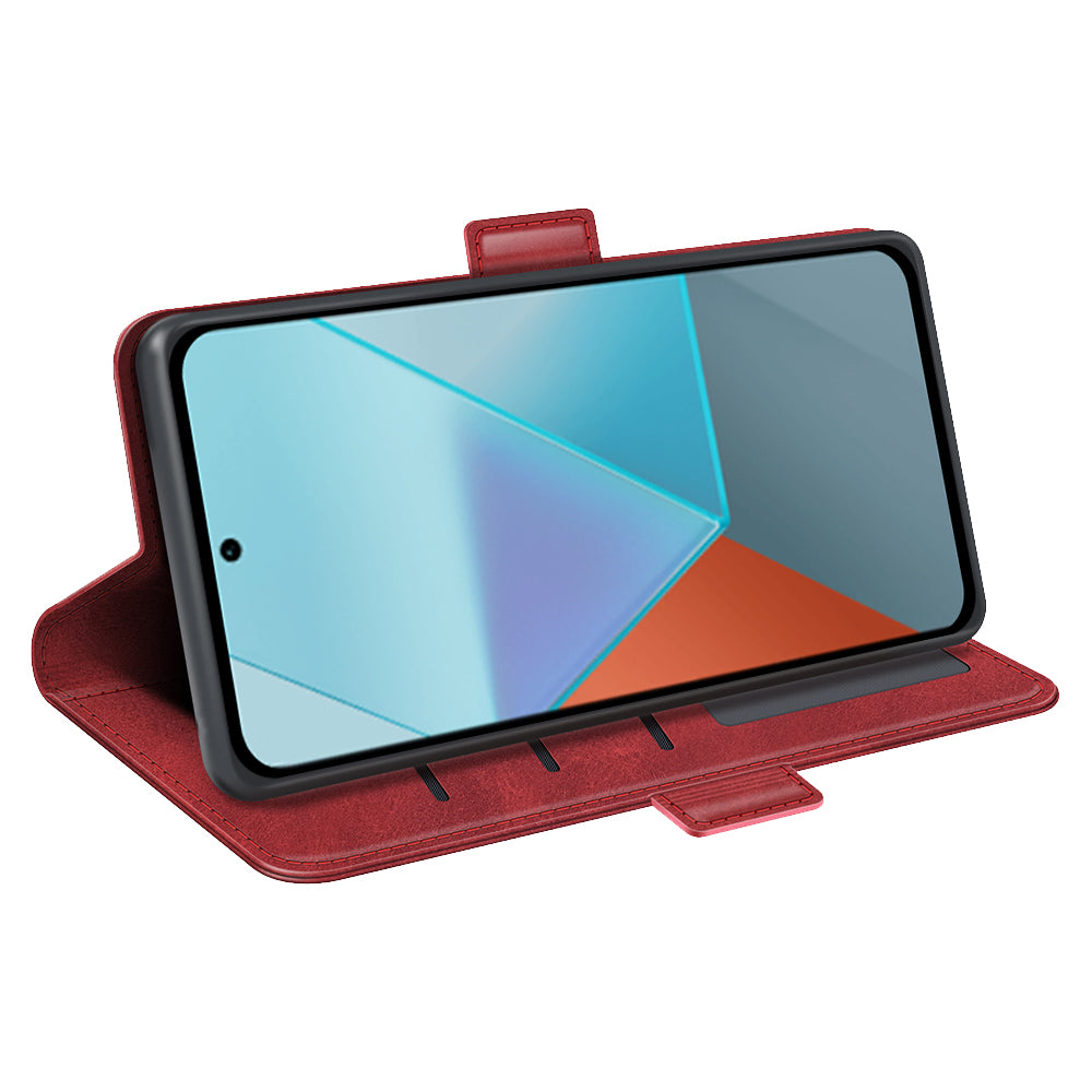 For Xiaomi Redmi Note 13 Pro 5G / Poco X6 5G Case Fall Proof Leather Wallet Stand Cellphone Cover - Red