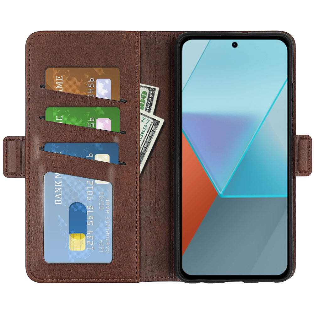 For Xiaomi Redmi Note 13 Pro 5G / Poco X6 5G Case Fall Proof Leather Wallet Stand Cellphone Cover - Brown