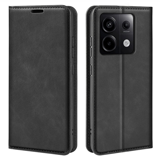 For Xiaomi Redmi Note 13 Pro 5G / Poco X6 5G Case Flip Shell PU Leather Skin-touch Phone Cover - Black
