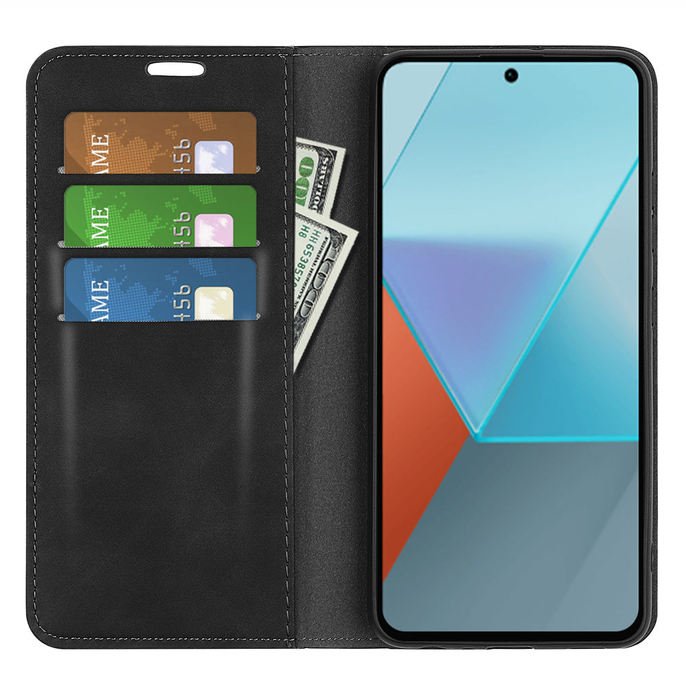 For Xiaomi Redmi Note 13 Pro 5G / Poco X6 5G Case Flip Shell PU Leather Skin-touch Phone Cover - Black