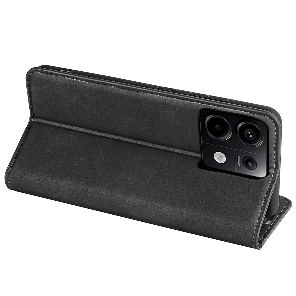 For Xiaomi Redmi Note 13 Pro 5G / Poco X6 5G Case Flip Shell PU Leather Skin-touch Phone Cover - Black
