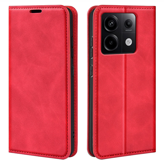 For Xiaomi Redmi Note 13 Pro 5G / Poco X6 5G Case Flip Shell PU Leather Skin-touch Phone Cover - Red