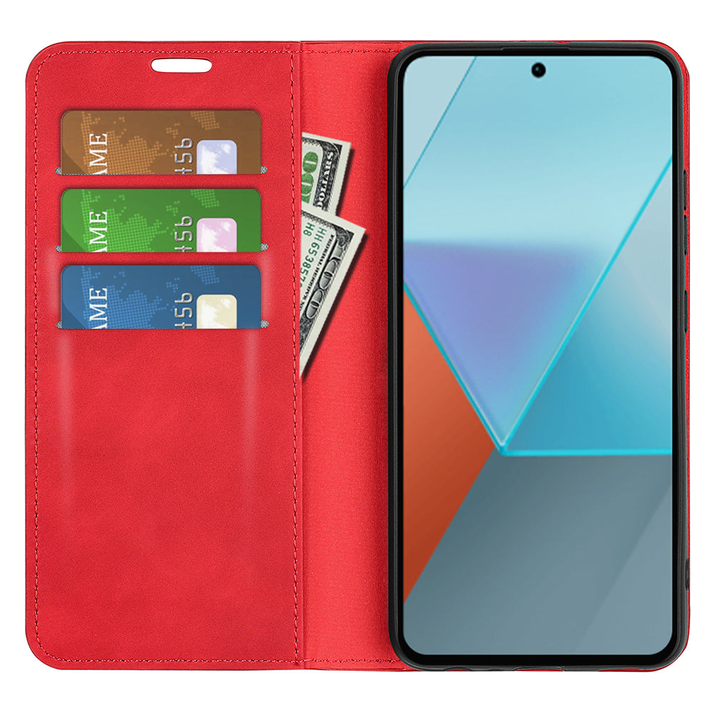 For Xiaomi Redmi Note 13 Pro 5G / Poco X6 5G Case Flip Shell PU Leather Skin-touch Phone Cover - Red