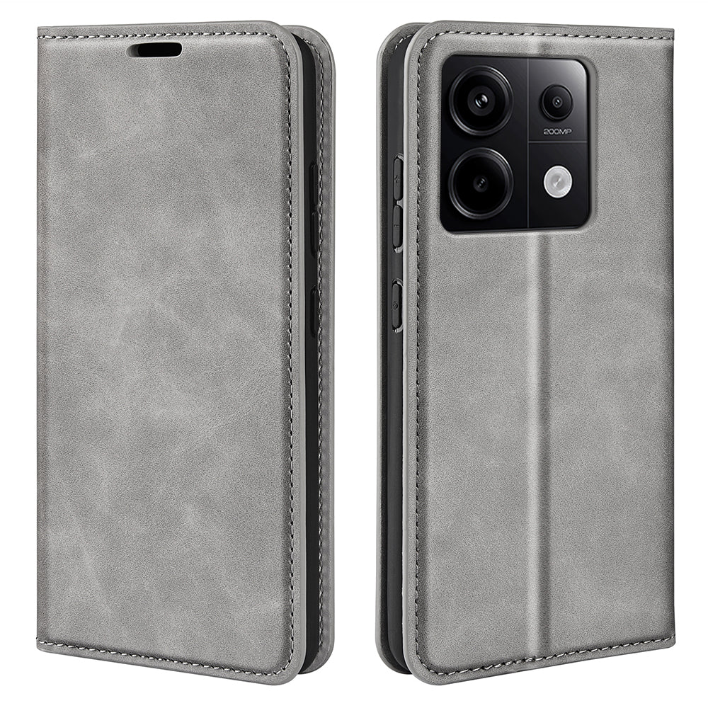 For Xiaomi Redmi Note 13 Pro 5G / Poco X6 5G Case Flip Shell PU Leather Skin-touch Phone Cover - Grey