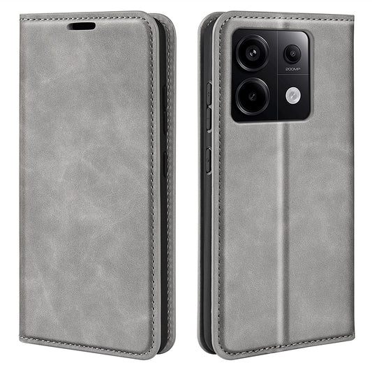 For Xiaomi Redmi Note 13 Pro 5G / Poco X6 5G Case Flip Shell PU Leather Skin-touch Phone Cover - Grey