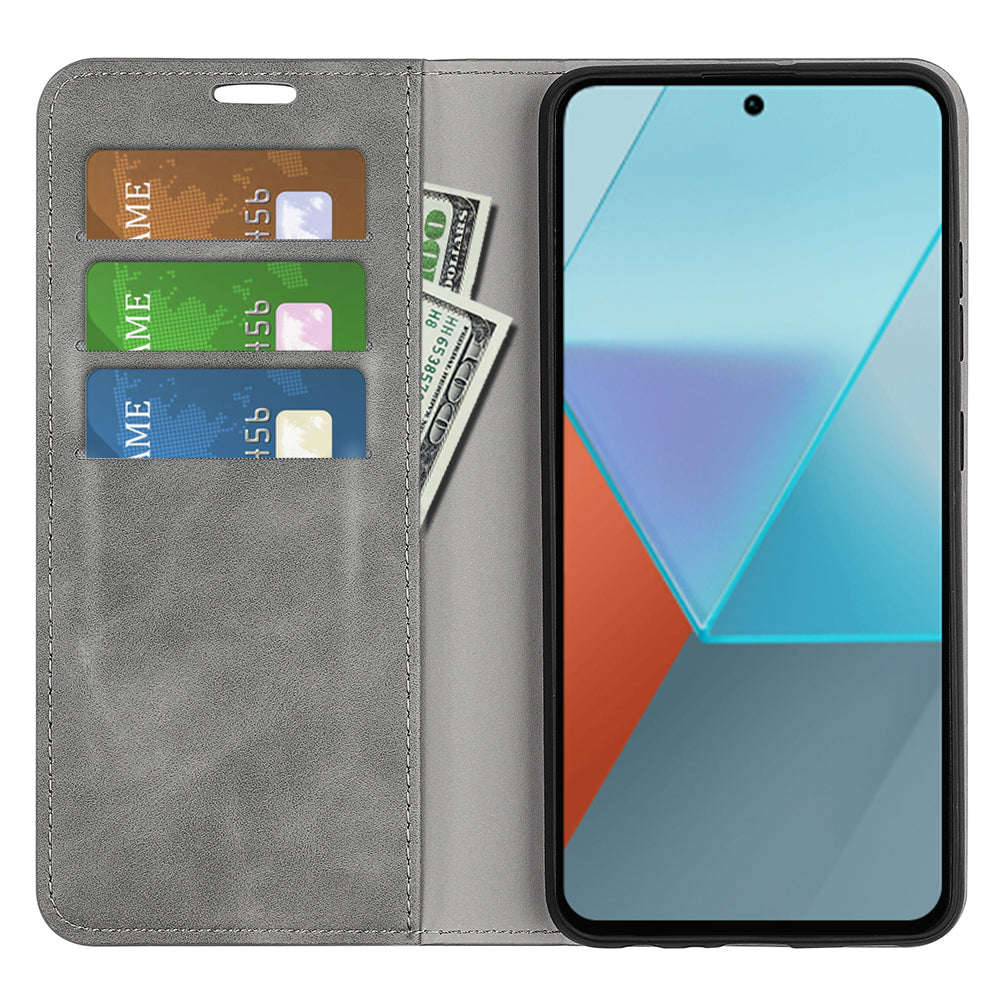 For Xiaomi Redmi Note 13 Pro 5G / Poco X6 5G Case Flip Shell PU Leather Skin-touch Phone Cover - Grey