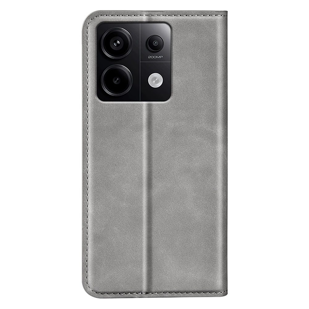 For Xiaomi Redmi Note 13 Pro 5G / Poco X6 5G Case Flip Shell PU Leather Skin-touch Phone Cover - Grey