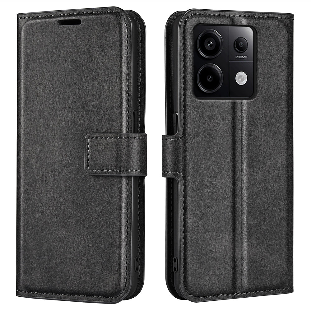 For Xiaomi Redmi Note 13 Pro 5G / Poco X6 5G Case Calf Texture PU Leather Phone Stand Cover - Black