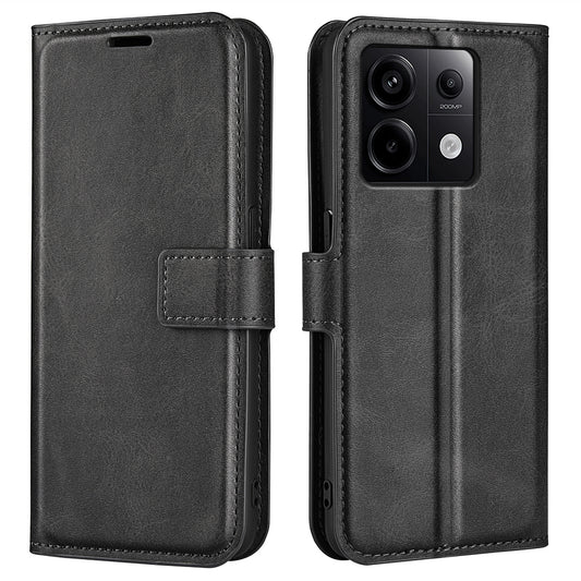 For Xiaomi Redmi Note 13 Pro 5G / Poco X6 5G Case Calf Texture PU Leather Phone Stand Cover - Black