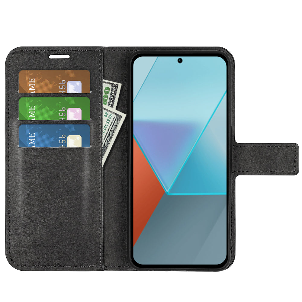 For Xiaomi Redmi Note 13 Pro 5G / Poco X6 5G Case Calf Texture PU Leather Phone Stand Cover - Black