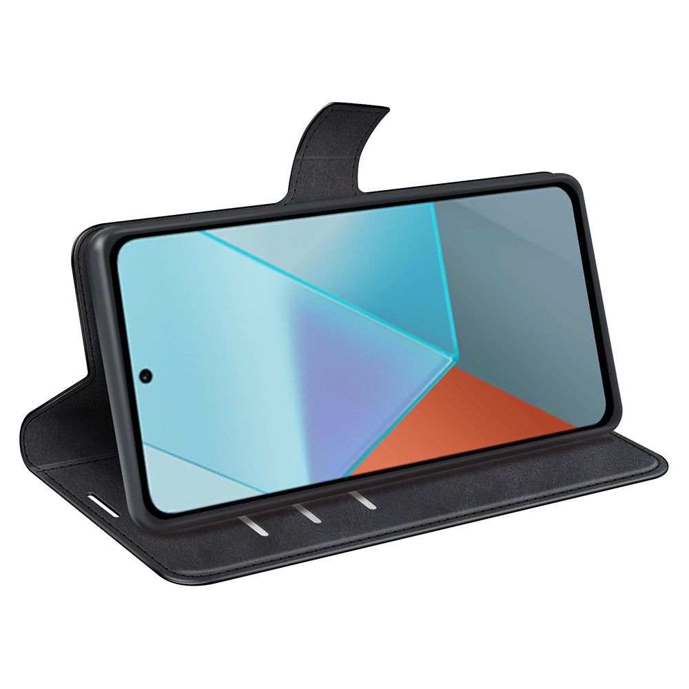 For Xiaomi Redmi Note 13 Pro 5G / Poco X6 5G Case Calf Texture PU Leather Phone Stand Cover - Black