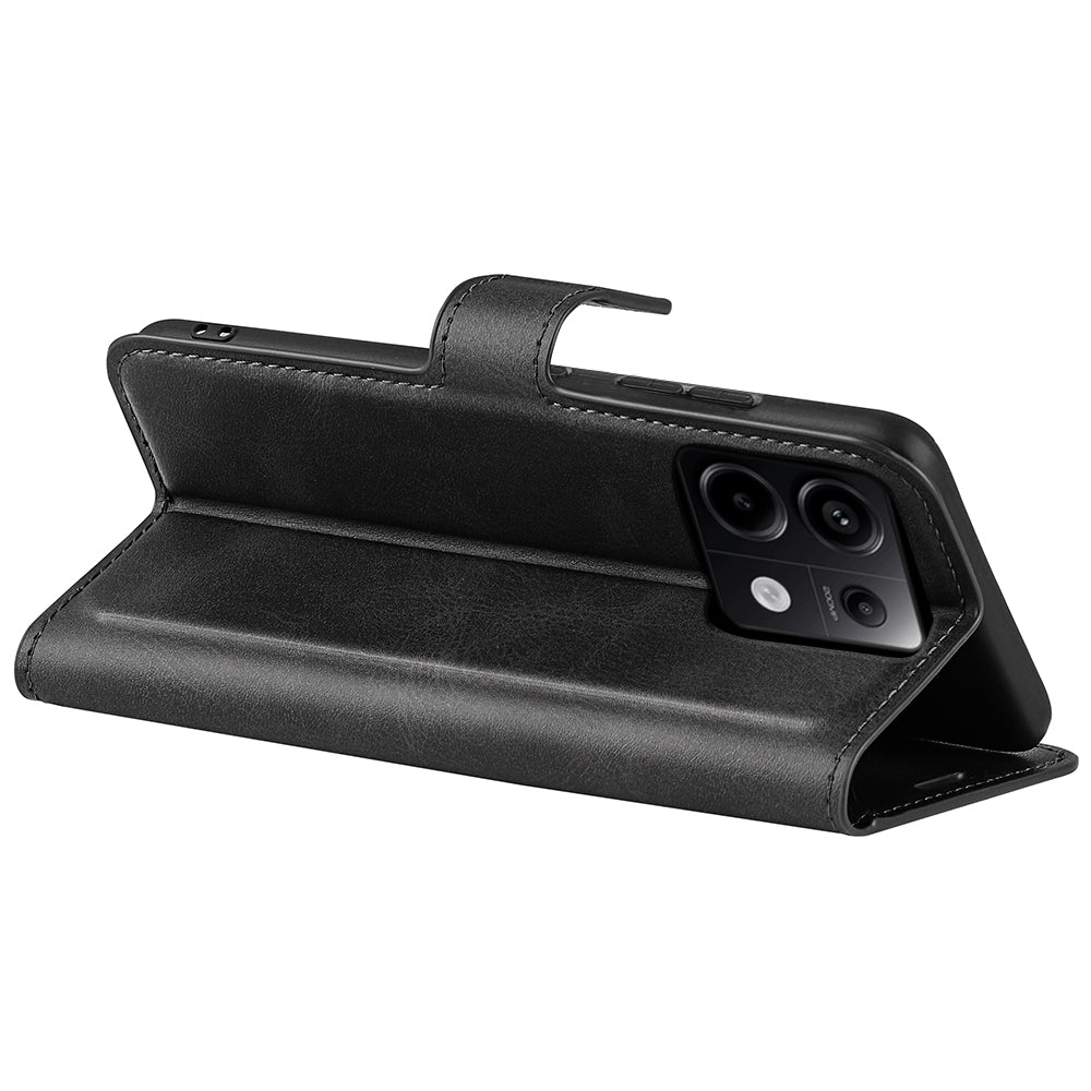 For Xiaomi Redmi Note 13 Pro 5G / Poco X6 5G Case Calf Texture PU Leather Phone Stand Cover - Black