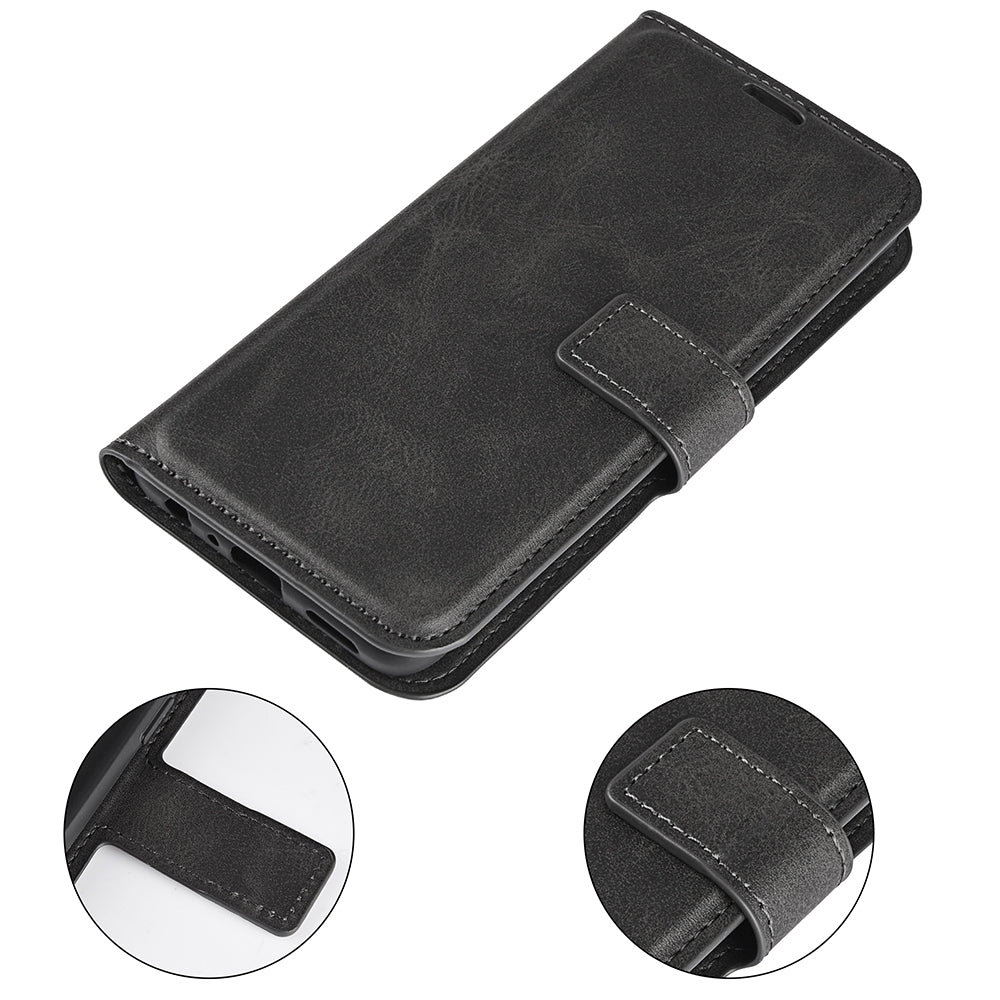 For Xiaomi Redmi Note 13 Pro 5G / Poco X6 5G Case Calf Texture PU Leather Phone Stand Cover - Black