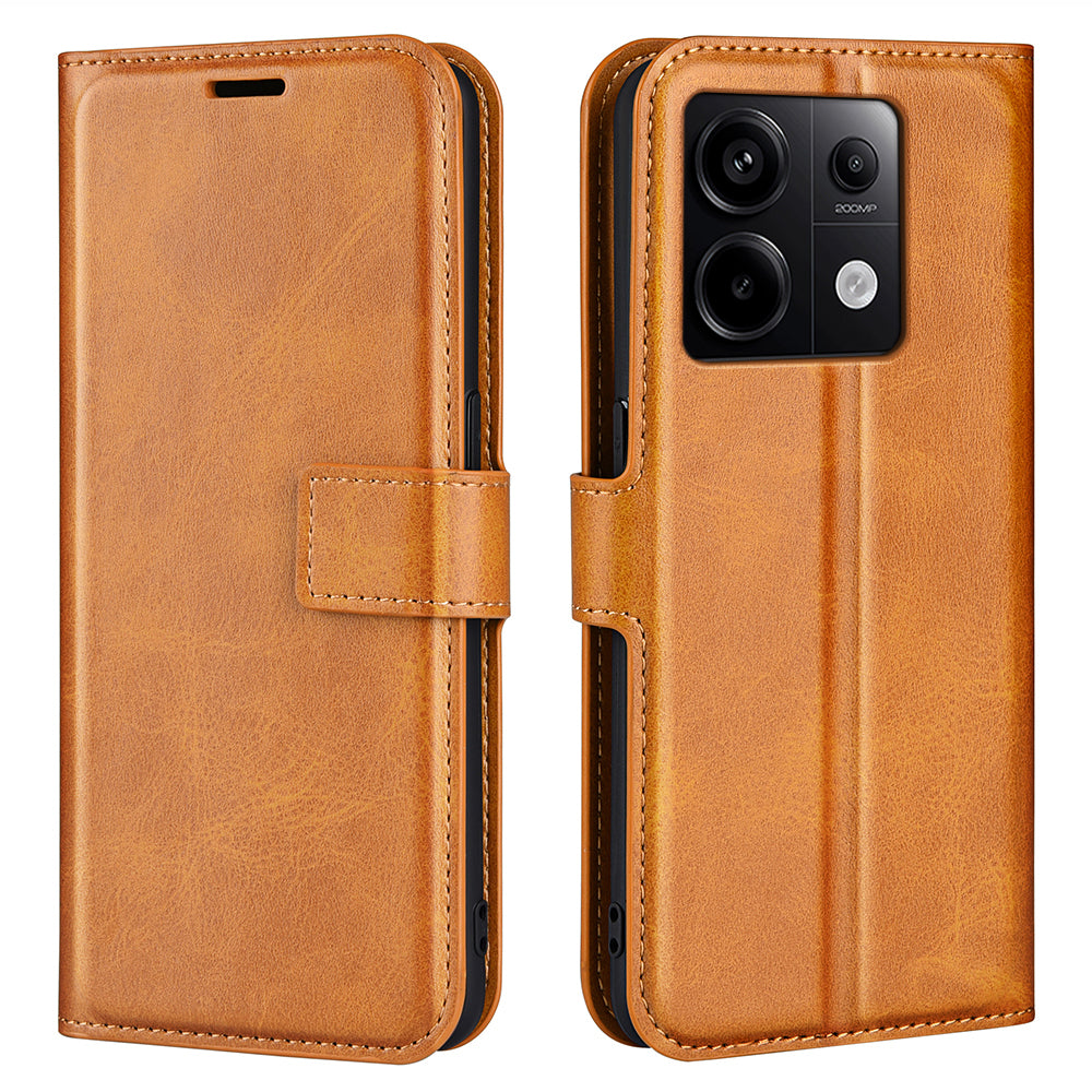 For Xiaomi Redmi Note 13 Pro 5G / Poco X6 5G Case Calf Texture PU Leather Phone Stand Cover - Yellow