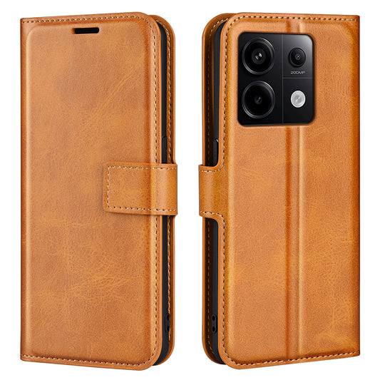 For Xiaomi Redmi Note 13 Pro 5G / Poco X6 5G Case Calf Texture PU Leather Phone Stand Cover - Yellow