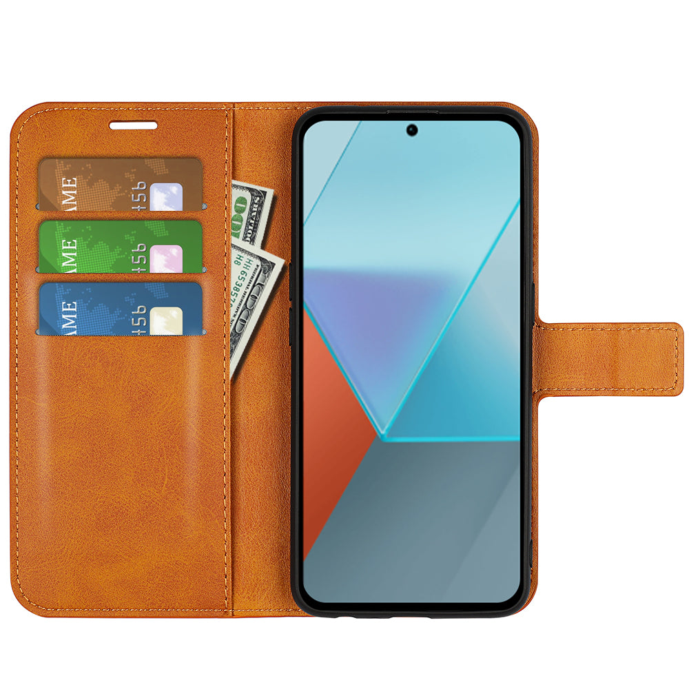 For Xiaomi Redmi Note 13 Pro 5G / Poco X6 5G Case Calf Texture PU Leather Phone Stand Cover - Yellow