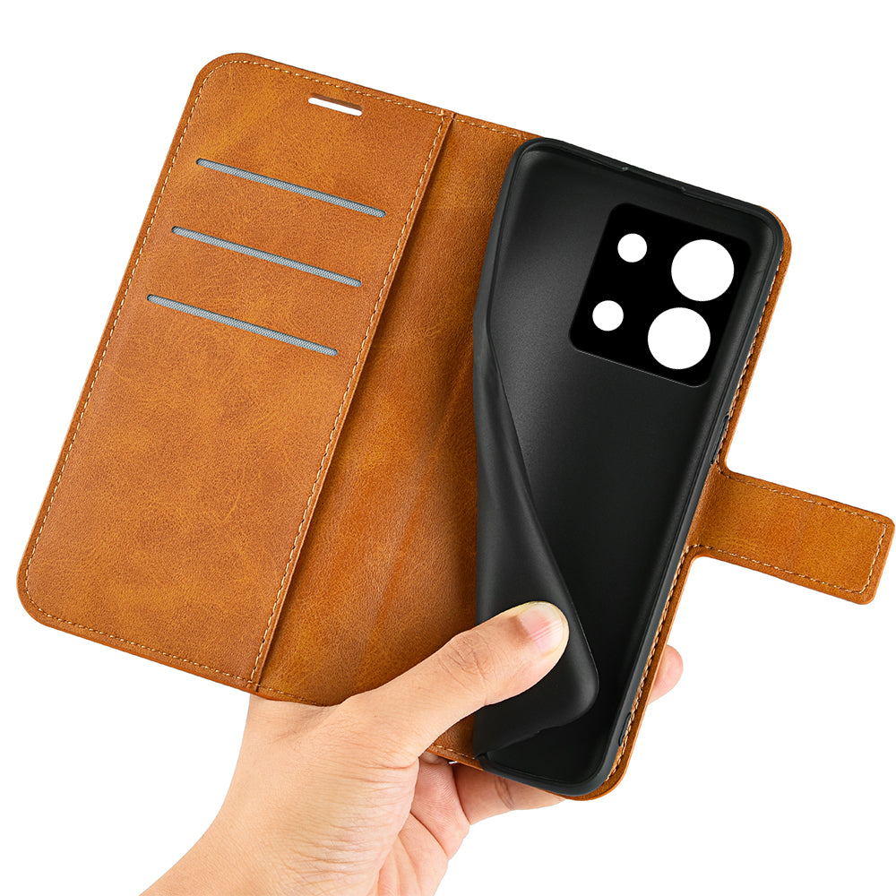 For Xiaomi Redmi Note 13 Pro 5G / Poco X6 5G Case Calf Texture PU Leather Phone Stand Cover - Yellow