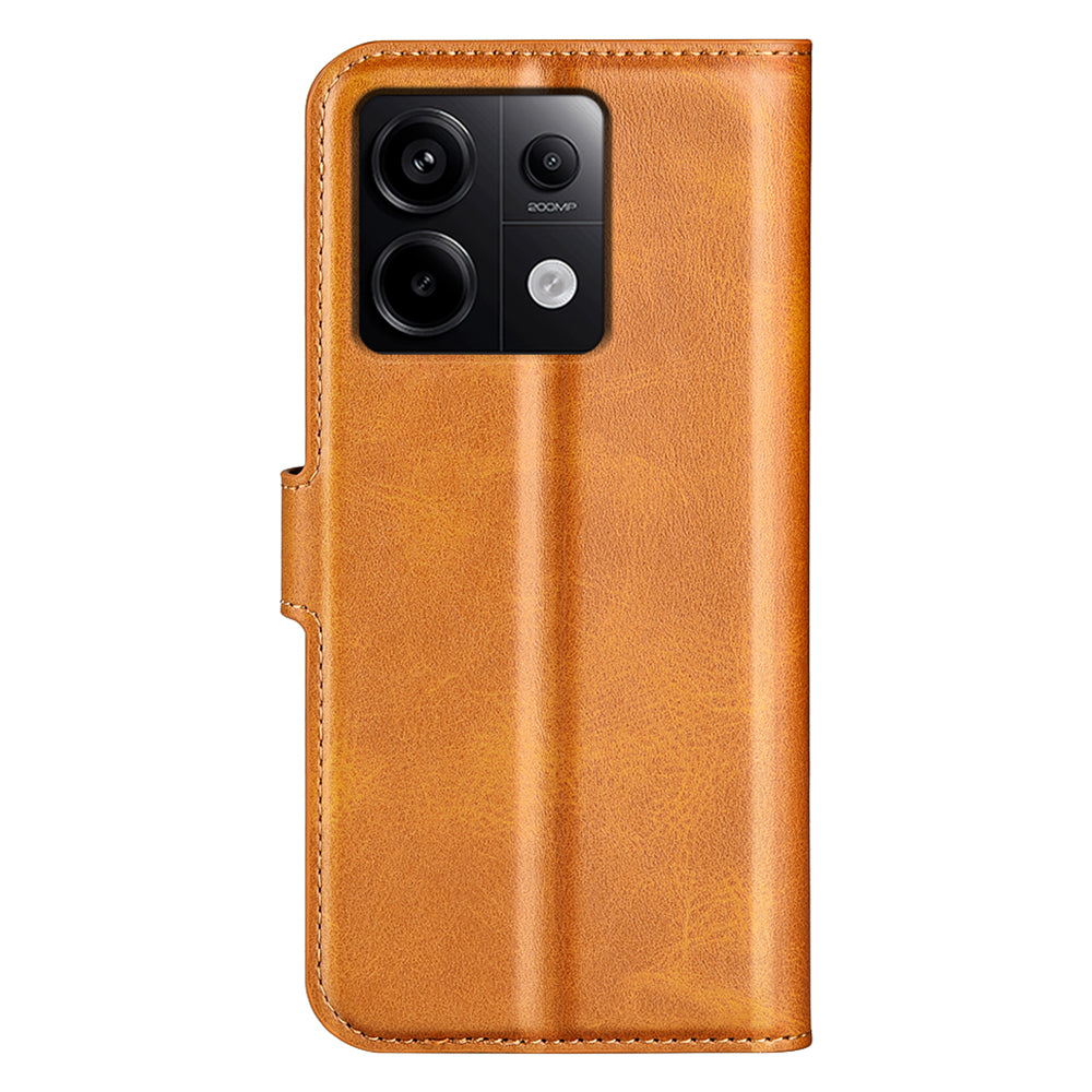 For Xiaomi Redmi Note 13 Pro 5G / Poco X6 5G Case Calf Texture PU Leather Phone Stand Cover - Yellow