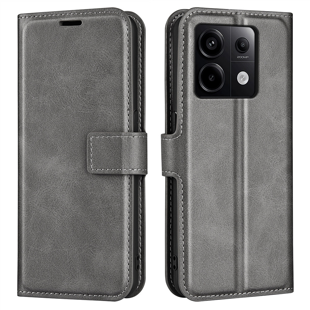 For Xiaomi Redmi Note 13 Pro 5G / Poco X6 5G Case Calf Texture PU Leather Phone Stand Cover - Grey