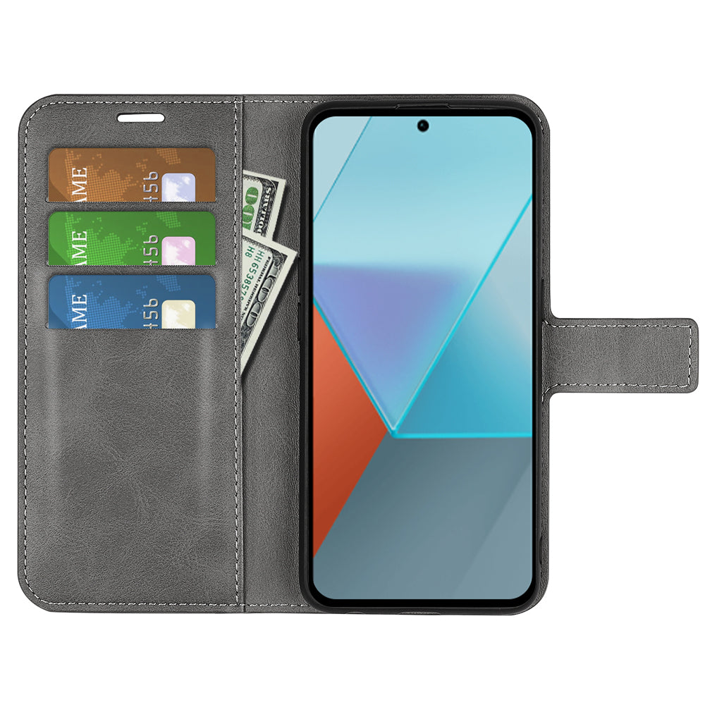 For Xiaomi Redmi Note 13 Pro 5G / Poco X6 5G Case Calf Texture PU Leather Phone Stand Cover - Grey