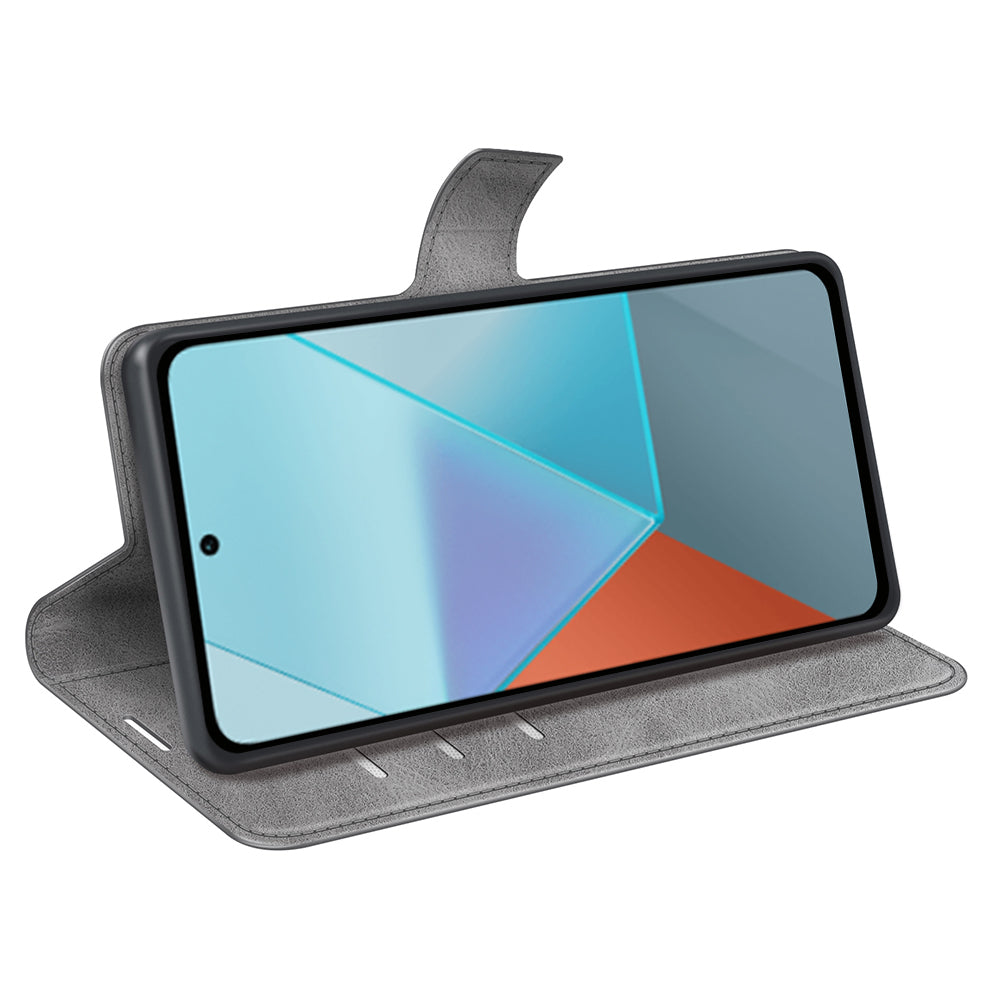 For Xiaomi Redmi Note 13 Pro 5G / Poco X6 5G Case Calf Texture PU Leather Phone Stand Cover - Grey