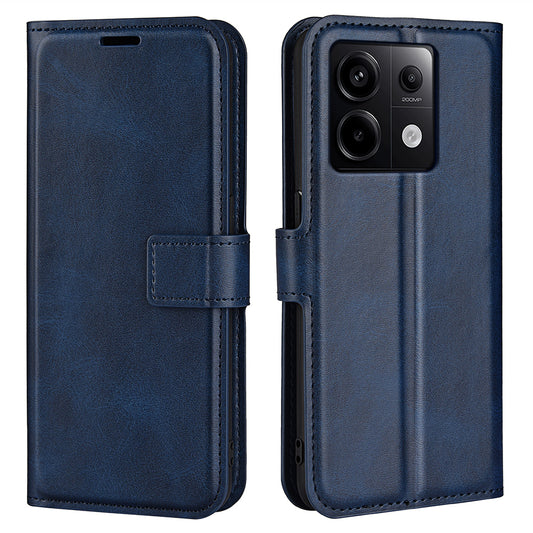 For Xiaomi Redmi Note 13 Pro 5G / Poco X6 5G Case Calf Texture PU Leather Phone Stand Cover - Blue