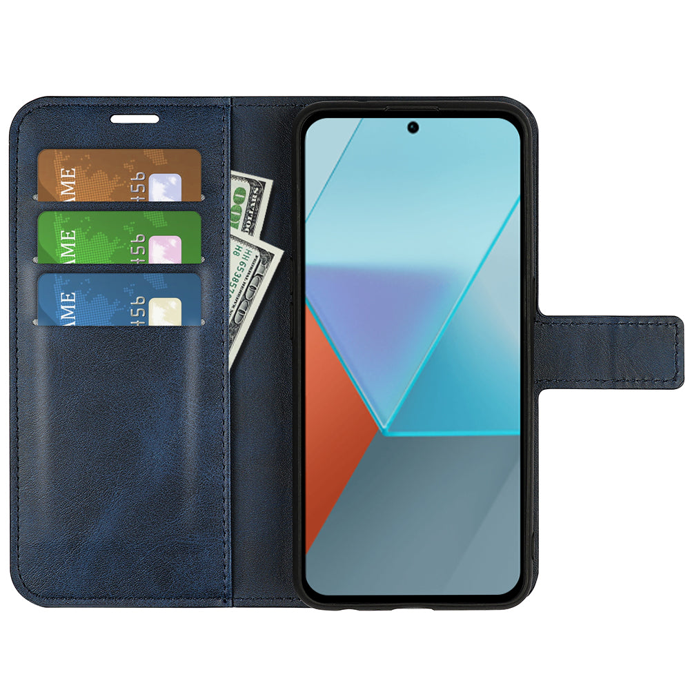 For Xiaomi Redmi Note 13 Pro 5G / Poco X6 5G Case Calf Texture PU Leather Phone Stand Cover - Blue