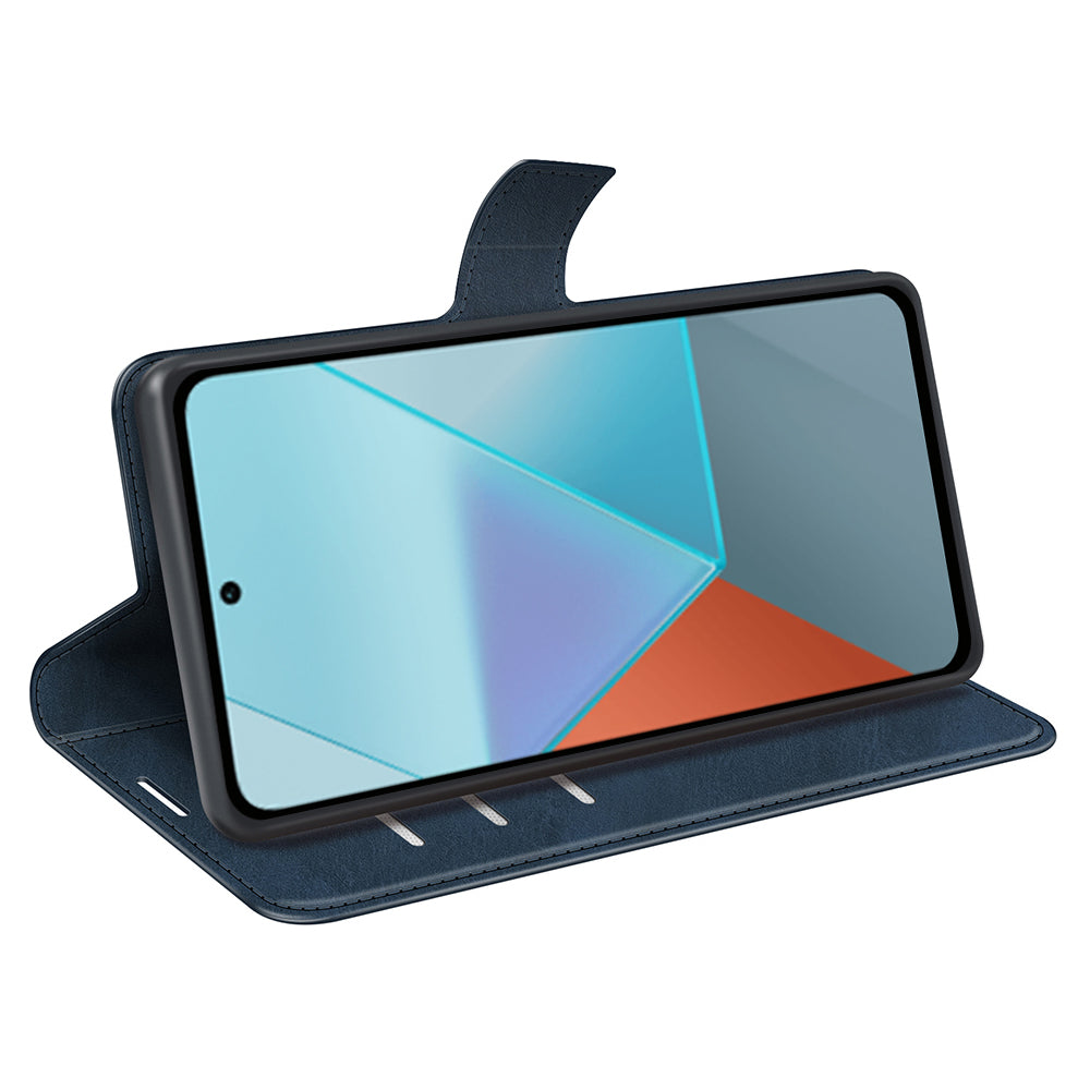 For Xiaomi Redmi Note 13 Pro 5G / Poco X6 5G Case Calf Texture PU Leather Phone Stand Cover - Blue