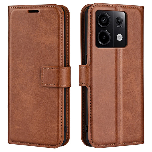 For Xiaomi Redmi Note 13 Pro 5G / Poco X6 5G Case Calf Texture PU Leather Phone Stand Cover - Light Brown