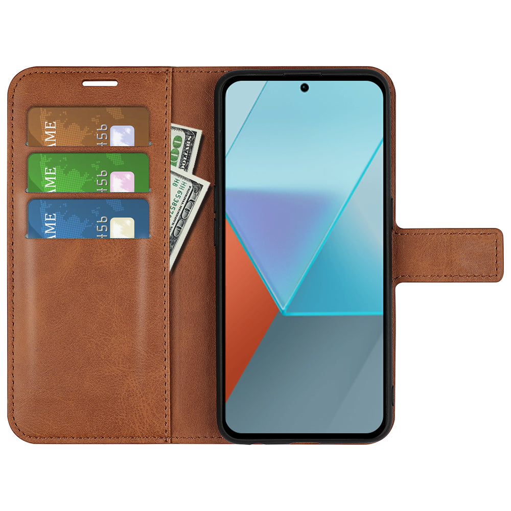 For Xiaomi Redmi Note 13 Pro 5G / Poco X6 5G Case Calf Texture PU Leather Phone Stand Cover - Light Brown