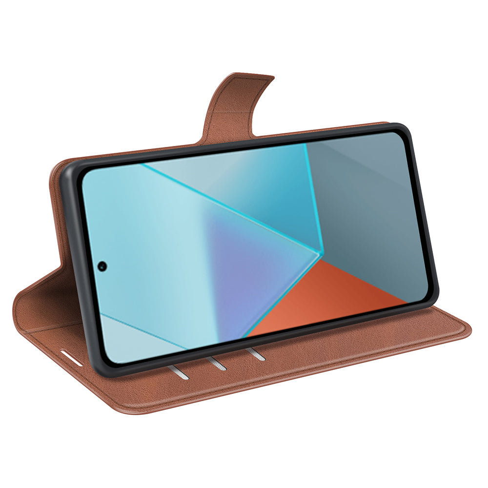 For Xiaomi Redmi Note 13 Pro 5G / Poco X6 5G Case Calf Texture PU Leather Phone Stand Cover - Light Brown